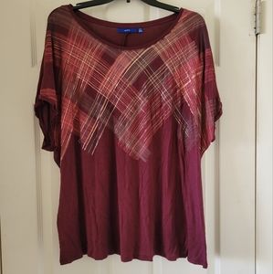 Apt. 9 Size 0X Burgundy Short Sleeve Blouse with Gold Detailing